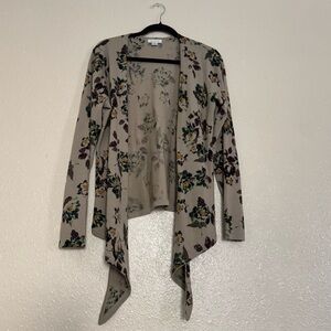 Garnet Hill 100% Merino Wool Boho Floral Open Front Cardigan